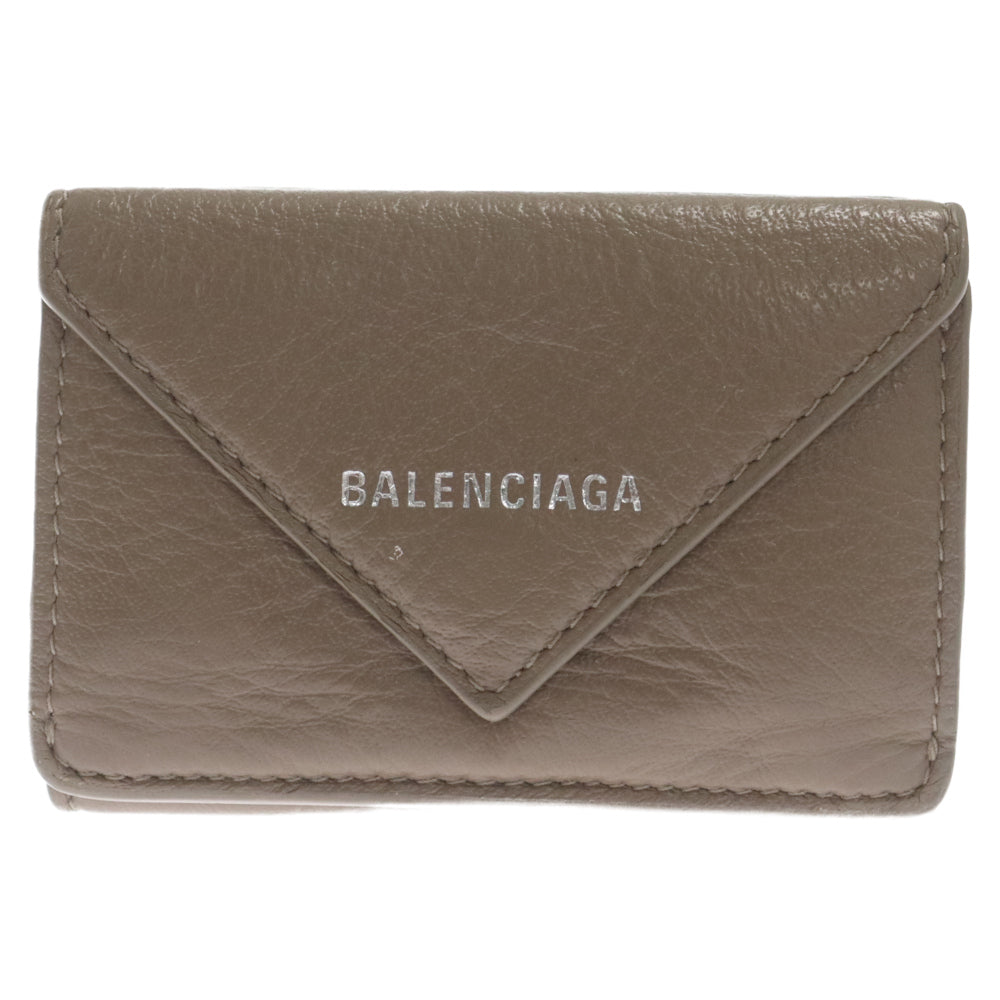 BALENCIAGA(バレンシアガ) ペーパーミニ コンパクトウォレット 三つ折り財布 レザー ベージュ 391446