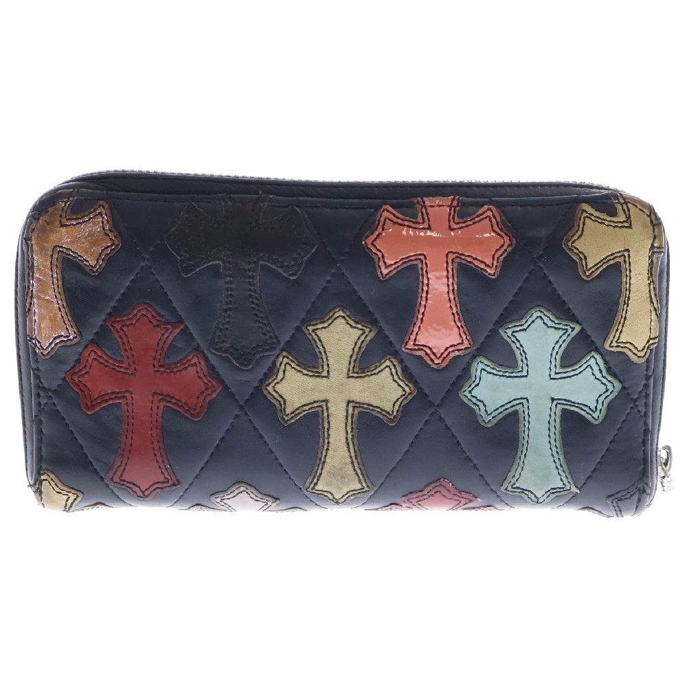 CHROME HEARTS(クロムハーツ) REC F ZIP/QUILTED マルチカラーセメタリークロスパッチ キルティングレザーウォレット 長財布 ブラック/マルチカラー