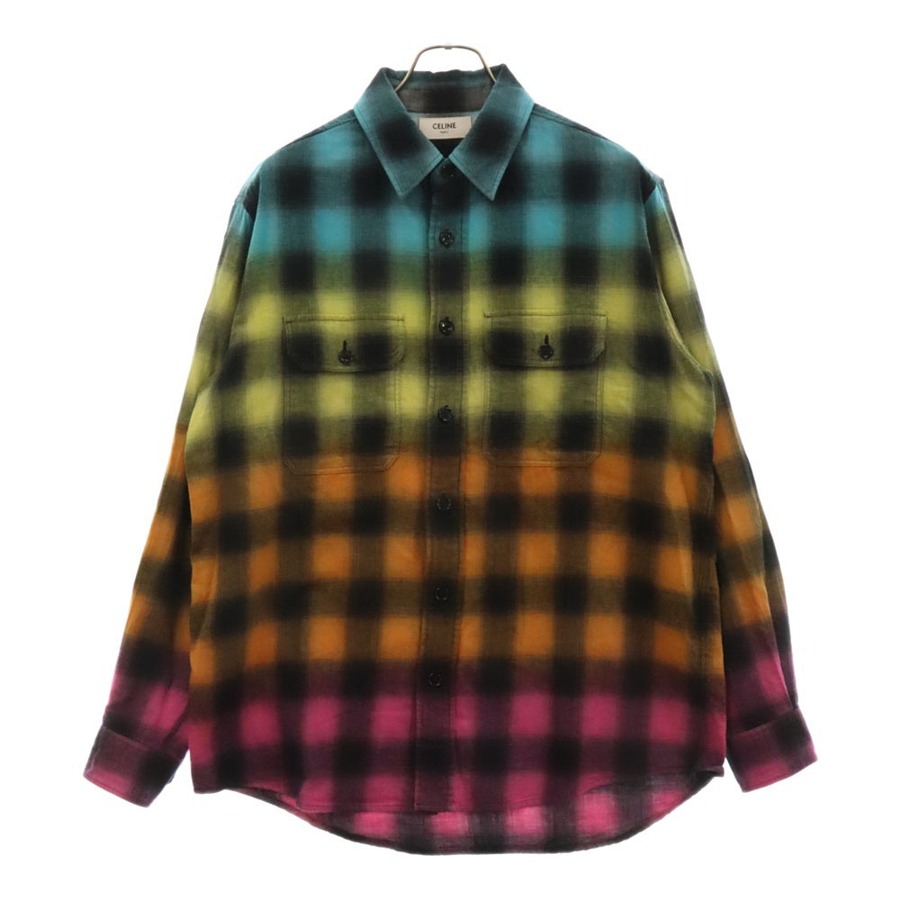 CELINE(セリーヌ) 23SS グラデーションレインボーチェック長袖シャツ マルチカラー 2C574952T