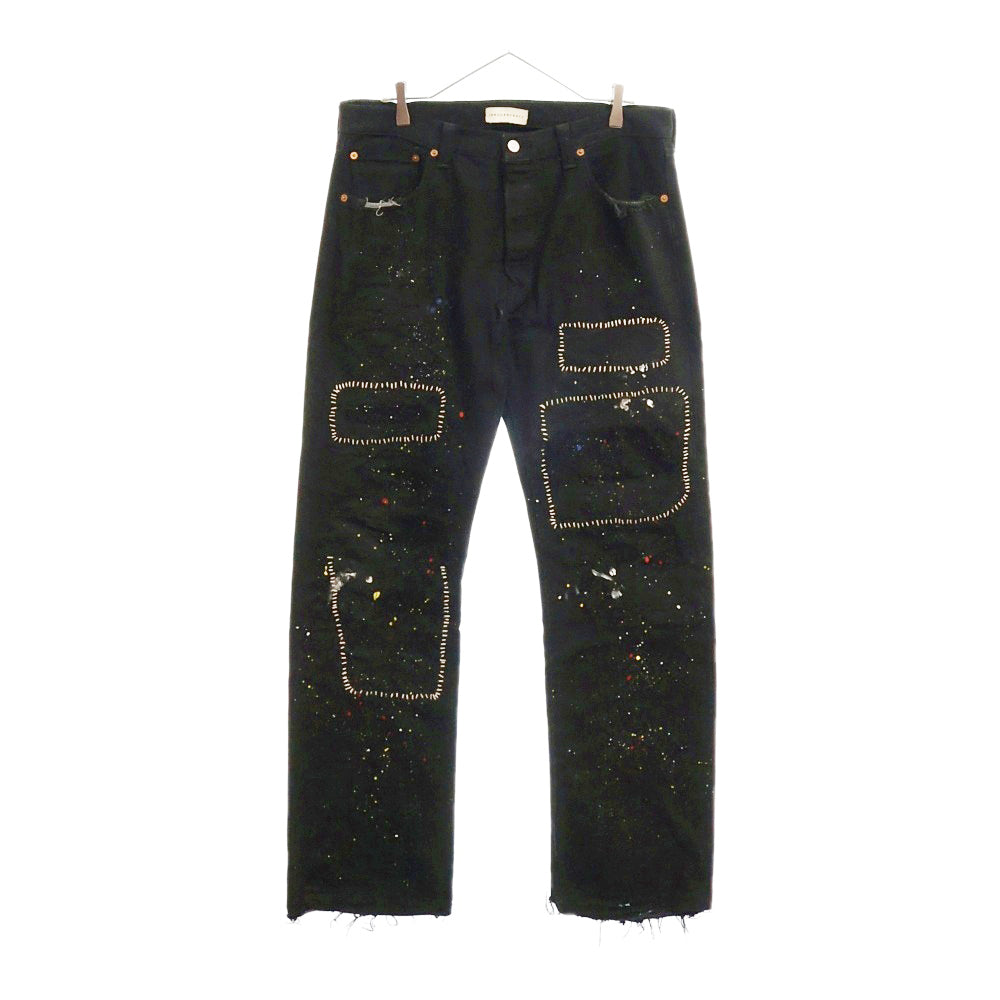 Innocence NYC(イノセンス) Damage Denim Pants ダメージ加工ペイントステッチデニムパンツ ブラック INSTBK01