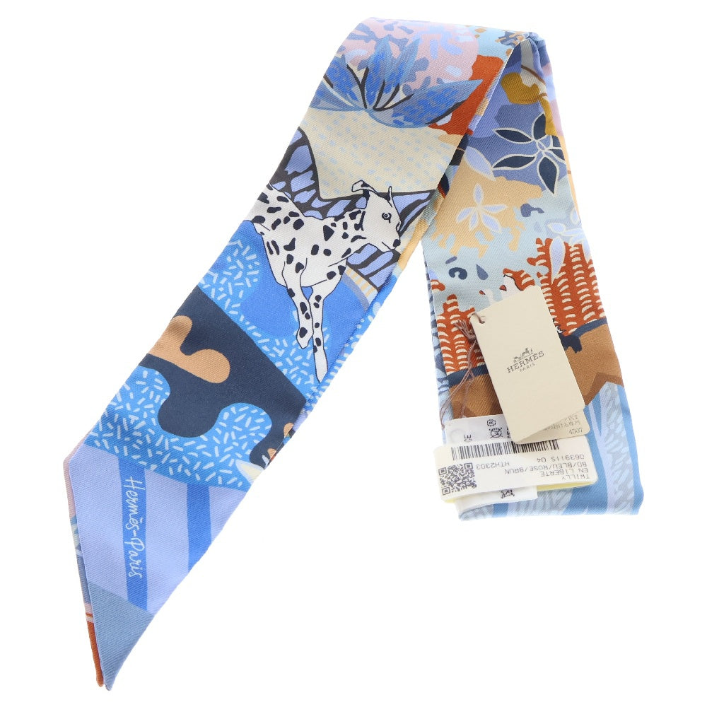 HERMES(エルメス) TWILLY EN LIBERTE ツイリー 総柄シルクスカーフ 犬 ドッグ マルチ レディース 063911S