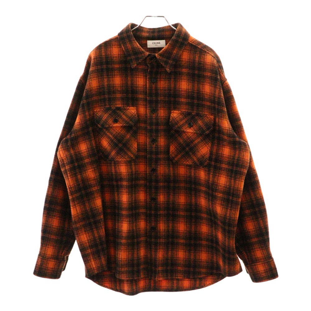 CELINE(セリーヌ) 22SS Loose Shirt in Checked Wool ウールチェックルーズ長袖シャツ ドラッグストアカラー ランバージャック オレンジ/ブラック 2C574073Q