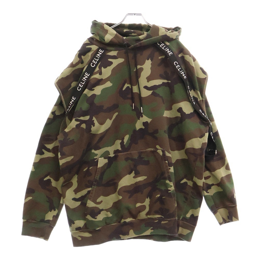CELINE(セリーヌ) 23AW Bands Hoodie カモフラージュ 迷彩柄 レイヤードプルオーバースウェットパーカー フーディー カーキ 2Y85A885M