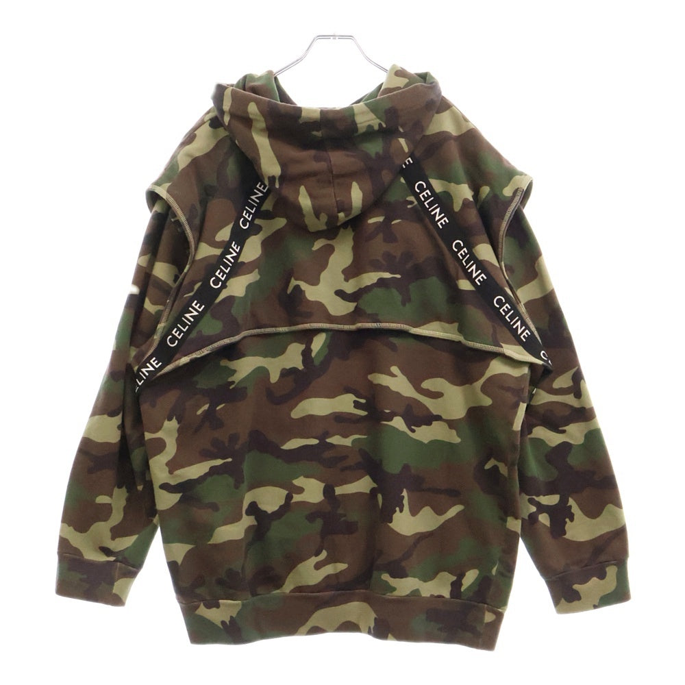CELINE(セリーヌ) 23AW Bands Hoodie カモフラージュ 迷彩柄 レイヤードプルオーバースウェットパーカー フーディー カーキ 2Y85A885M