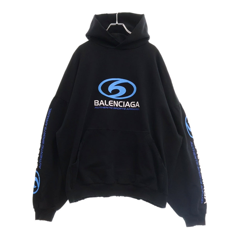 BALENCIAGA(バレンシアガ) 24SS Surfer Maxi Hoodie サーファーマキシロゴ ダメージ加工 プルオーバースウェットパーカー フーディー ブラック 761458 TPVU7