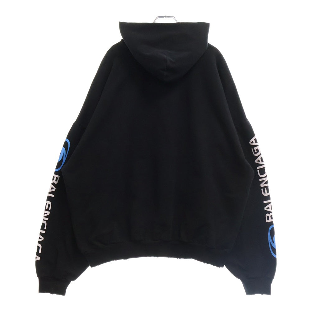 BALENCIAGA(バレンシアガ) 24SS Surfer Maxi Hoodie サーファーマキシロゴ ダメージ加工 プルオーバースウェットパーカー フーディー ブラック 761458 TPVU7