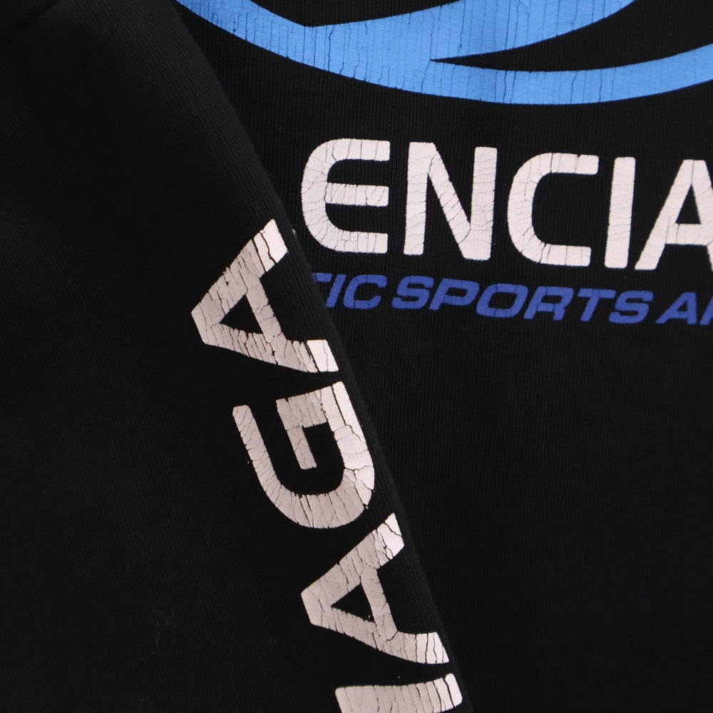 BALENCIAGA(バレンシアガ) 24SS Surfer Maxi Hoodie サーファーマキシロゴ ダメージ加工 プルオーバースウェットパーカー フーディー ブラック 761458 TPVU7