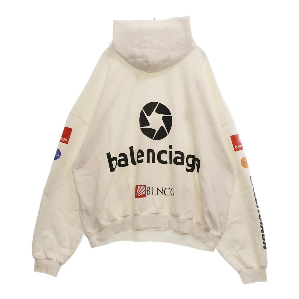 BALENCIAGA(バレンシアガ) 23AW Top League Round Hoodie トップリーグ ラウンド ダメージ加工 プルオーバースウェットパーカー フーディー ホワイト 767885 TPVF1