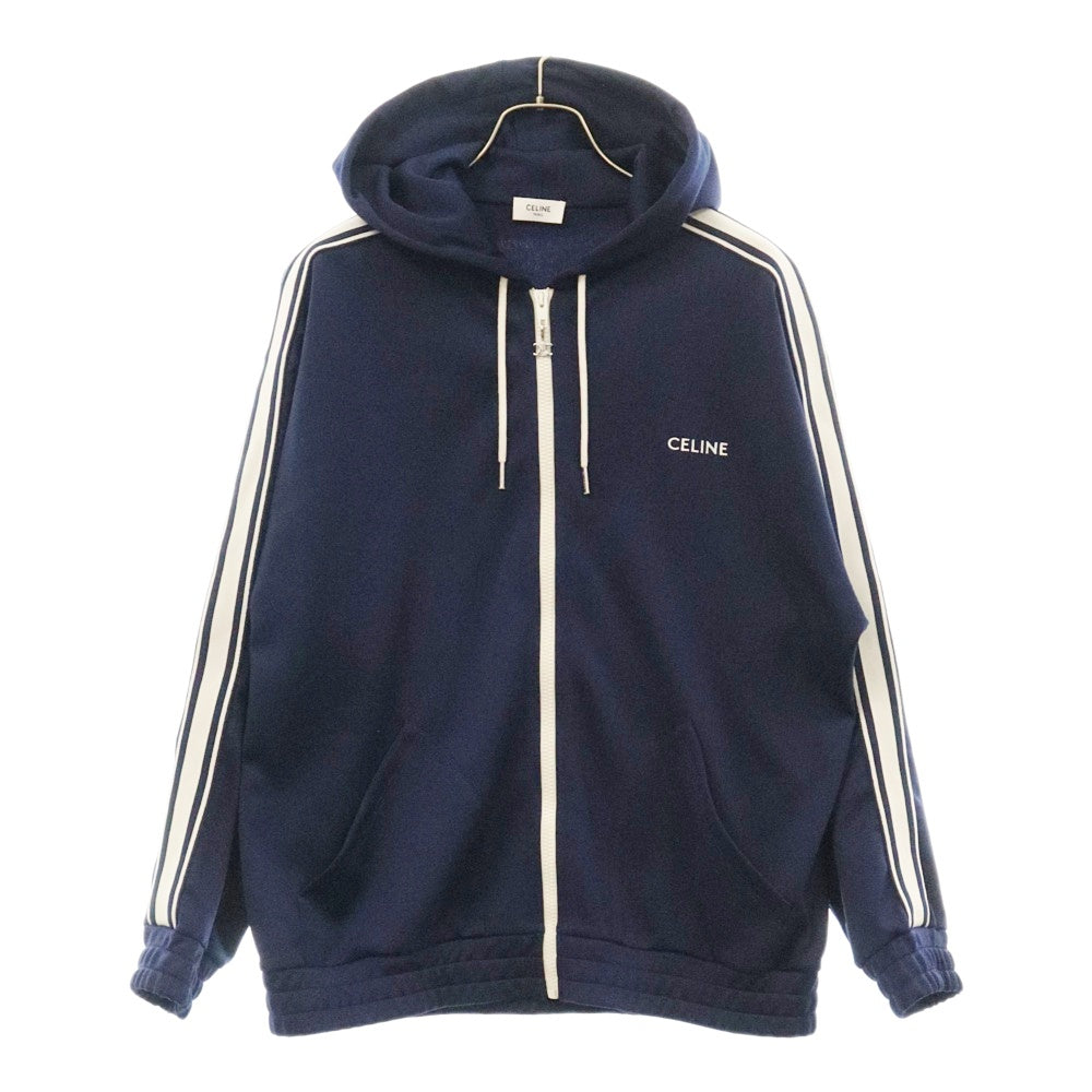 CELINE(セリーヌ) 23AW TRACKSUIT JACKET IN DOUBLE FACE JERSEY フード付きジップアップトラックスーツジャケット フーディー ネイビー 2Y58B121O