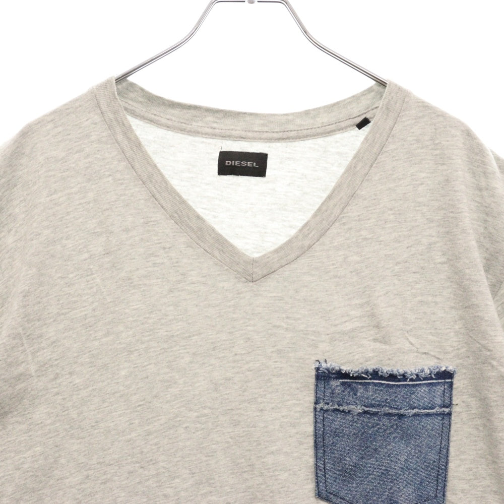 DIESEL(ディーゼル) Pocket Denim S/S TEE ポケットデニム Vネック 半袖Tシャツカットソー グレー