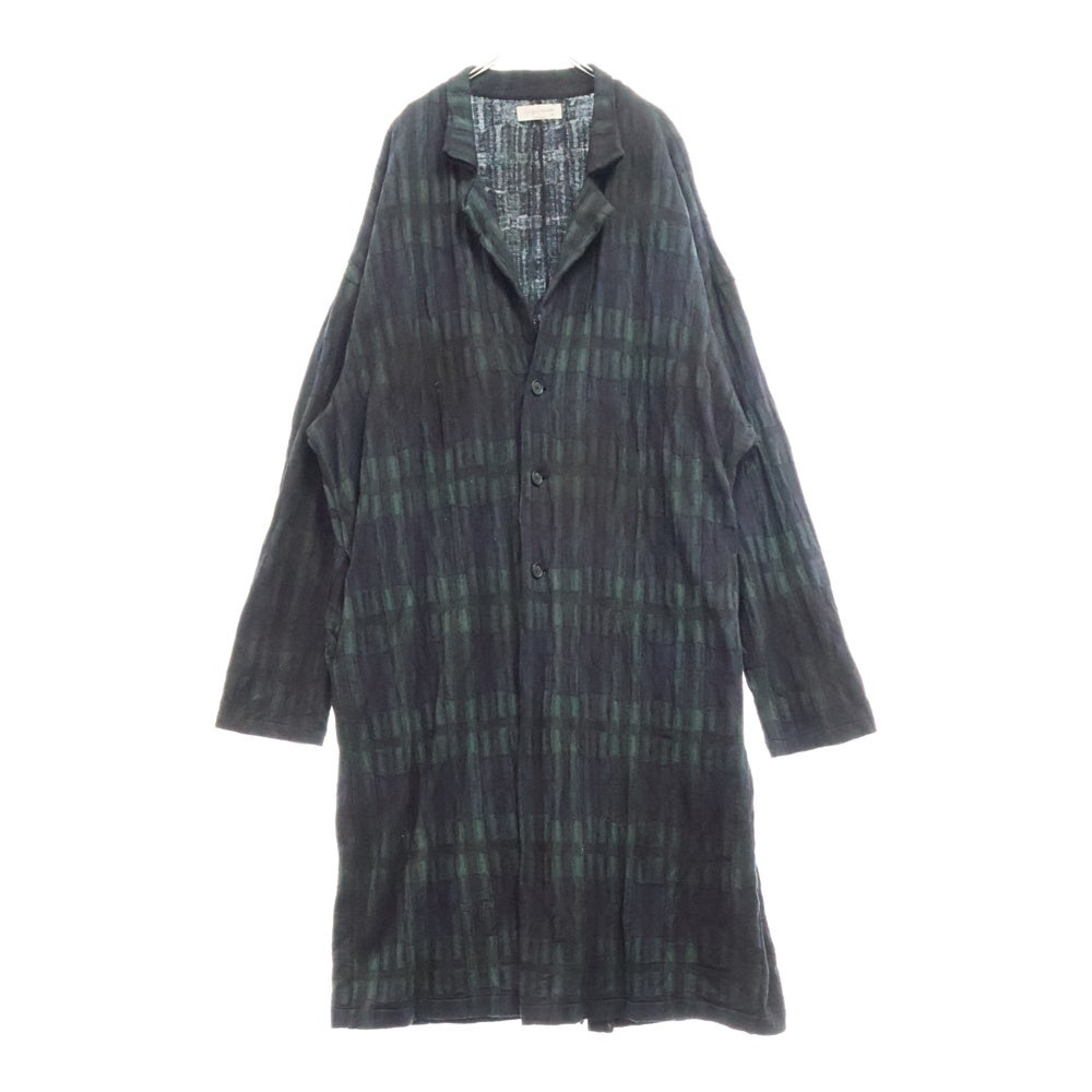 Yohji Yamamoto POUR HOMME(ヨウジヤマモト プールオム) ムラ染め チェックコート ロングコート グリーン/ネイビー H0-T74-177