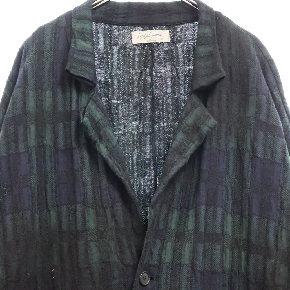 Yohji Yamamoto POUR HOMME(ヨウジヤマモト プールオム) ムラ染め チェックコート ロングコート グリーン/ネイビー H0-T74-177