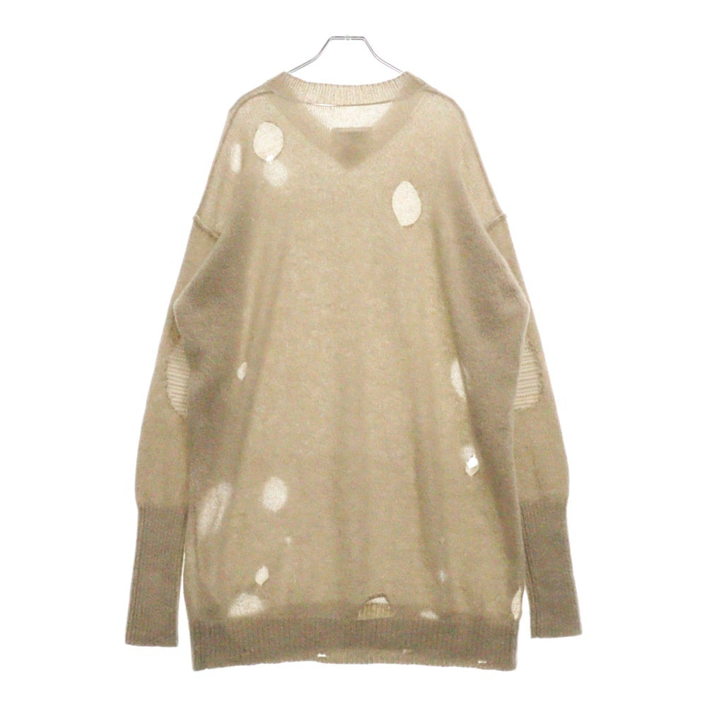 MM6 Maison Margiela(エムエムシックスメゾンマルジェラ) 23AW V NECK Damage Kint Sweater S52HN0003 S18289 Vネック ダメージ加工 エルボーパッチ ニットセーター ベージュ