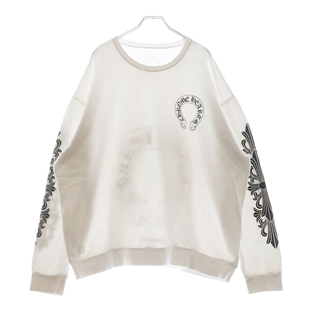 CHROME HEARTS(クロムハーツ) Horseshoe Crewneck Sweatshirt ホースシュープリント 袖フローラル クルーネックスウェットトレーナー ホワイト