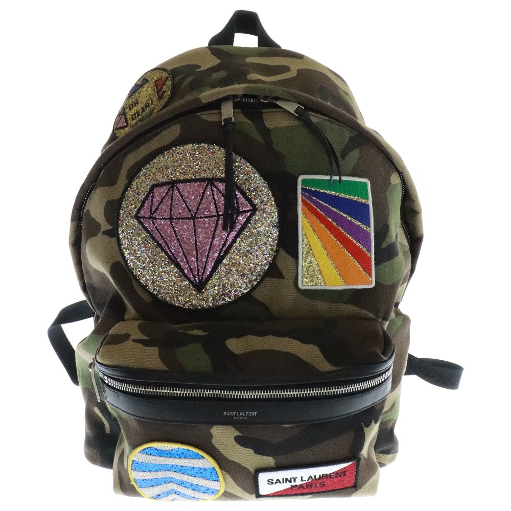 SAINT LAURENT PARIS(サンローランパリ) Camouflage Canvas Multi Patch City Backpack カモフラージュ キャンバス マルチパッチシティー バックパック リュックサック カーキ 437087