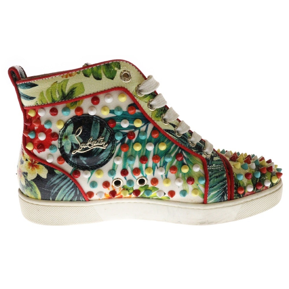 CHRISTIAN LOUBOUTIN(クリスチャンルブタン) LOUISORLATO FLAT TOILE HAWAIIボタニカル柄 スタッズ ハイカットスニーカー レディース マルチ KM-2626