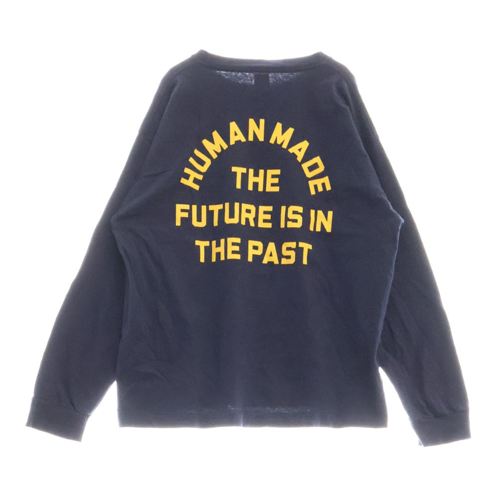 HUMAN MADE(ヒューマンメイド) 23SS DRY ALLS L/S TEE HM28CS032 ロゴプリント クルーネック長袖Tシャツカットソー ロングスリーブ ロンT ネイビー/イエロー