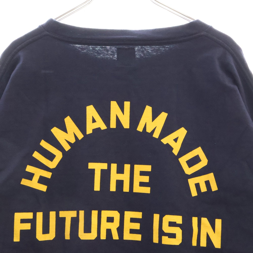 HUMAN MADE(ヒューマンメイド) 23SS DRY ALLS L/S TEE HM28CS032 ロゴプリント クルーネック長袖Tシャツカットソー ロングスリーブ ロンT ネイビー/イエロー