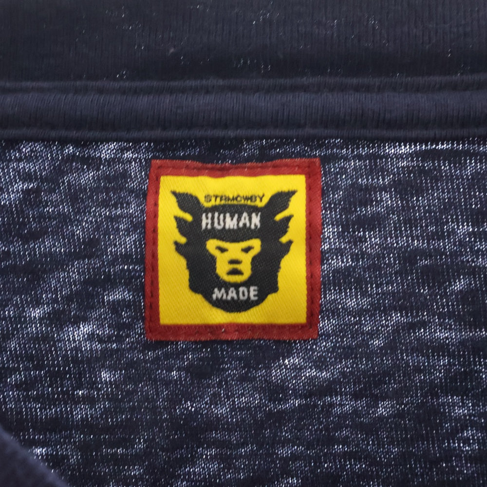 HUMAN MADE(ヒューマンメイド) 23SS DRY ALLS L/S TEE HM28CS032 ロゴプリント クルーネック長袖Tシャツカットソー ロングスリーブ ロンT ネイビー/イエロー