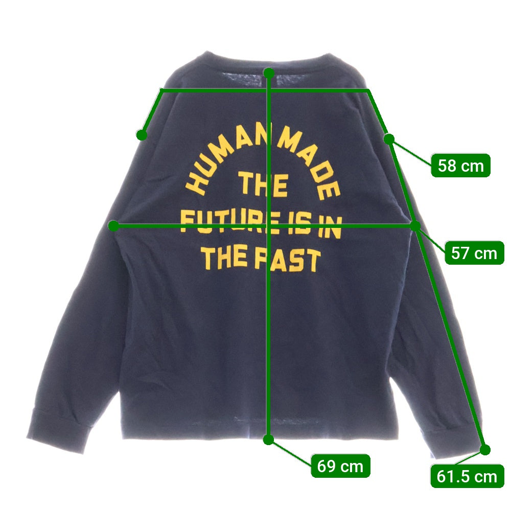HUMAN MADE(ヒューマンメイド) 23SS DRY ALLS L/S TEE HM28CS032 ロゴプリント クルーネック長袖Tシャツカットソー ロングスリーブ ロンT ネイビー/イエロー