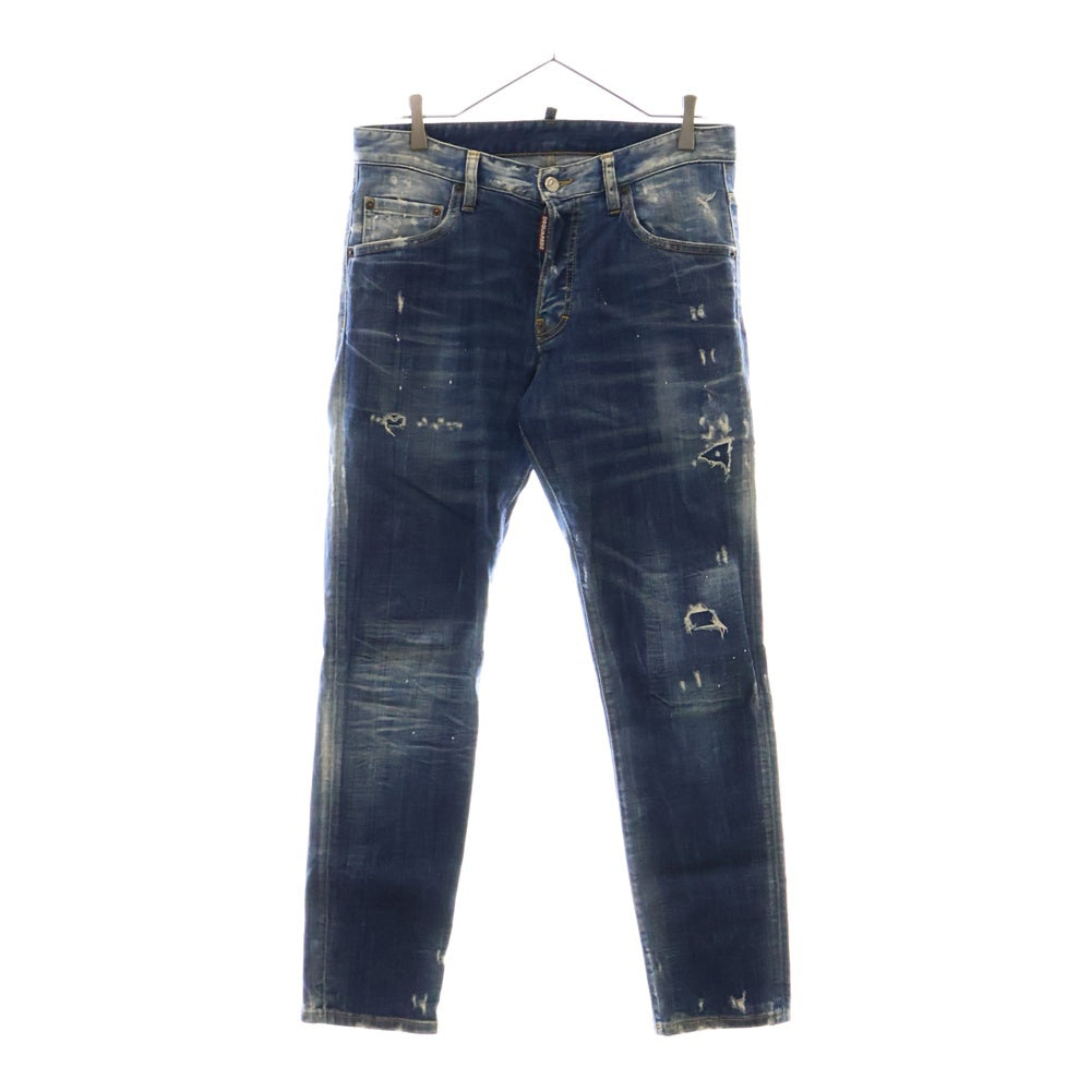 DSQUARED2(ディースクエアード) 19AW SKATER JEAN ダメージ ペイント加工 スケーター ジーンズ スキニー デニムパンツ S74LB0591-S30342 インディゴ