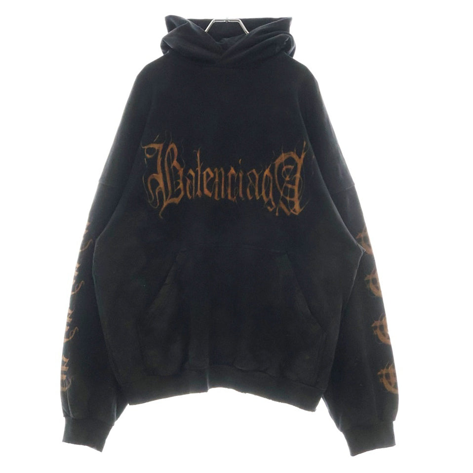BALENCIAGA(バレンシアガ) 23AW Metal Logo Hoodie メタルロゴ ダメージ加工プルオーバースウェットパーカー フーディー ブラック 739024 TOVD8