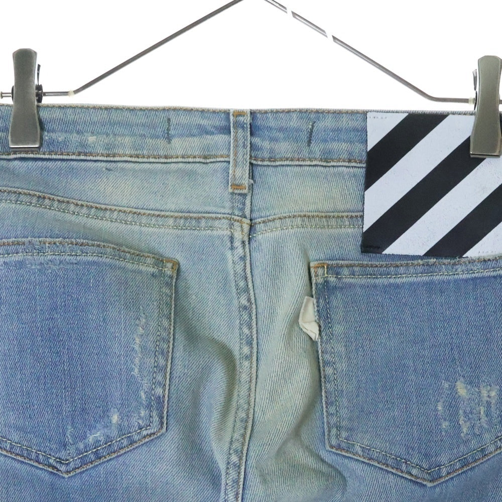 OFF-WHITE(オフホワイト) Slim Split Jeans バックバイアス刺繍デザイン スリムスプリット ダメージデニムパンツ ジーンズ インディゴ