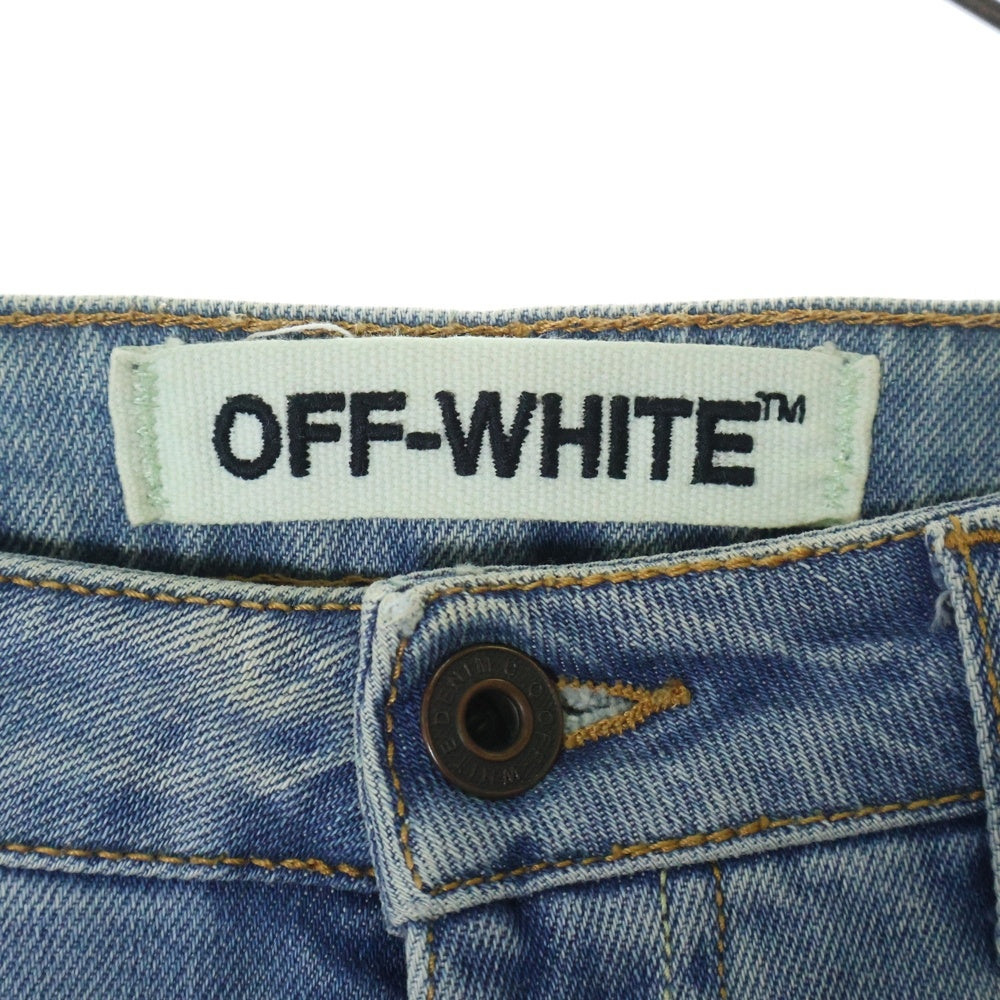 OFF-WHITE(オフホワイト) Slim Split Jeans バックバイアス刺繍デザイン スリムスプリット ダメージデニムパンツ ジーンズ インディゴ