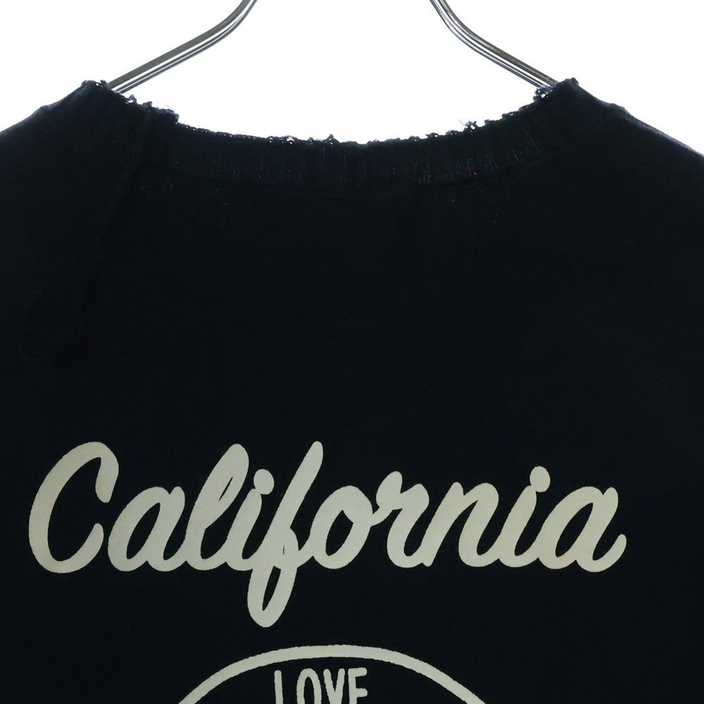 Perfect Ribs(パーフェクトリブス) 23SS ×A LOVE MOVEMENT ×ア ラブ ムーブメント プリント ダメージ加工 クルーネックスウェットトレーナー ブラック