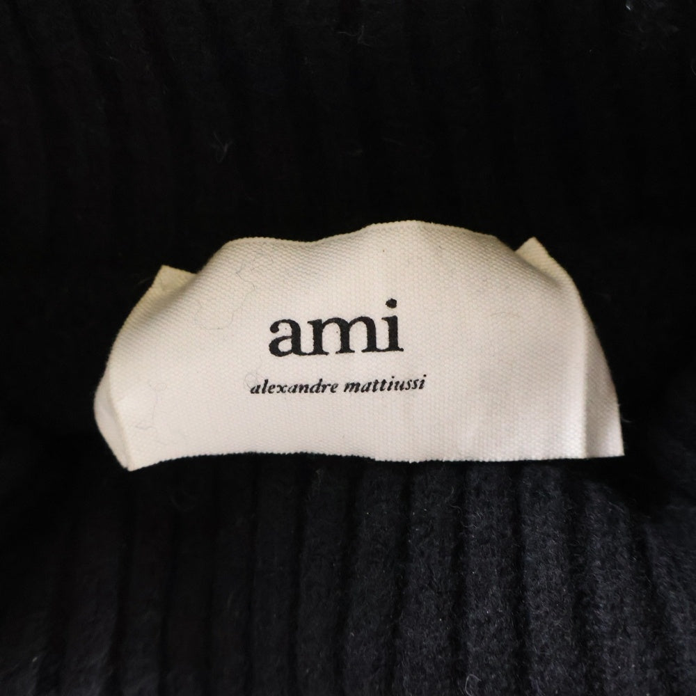 AMI Alexandre Mattiussi(アミアレクサンドルマテュッシ) Turtle Neck Heart Logo Wool Kinit Sweater BFUKS402.018 タートルネック ハートロゴ オーバーサイズ ウール ニットセーター ブラック