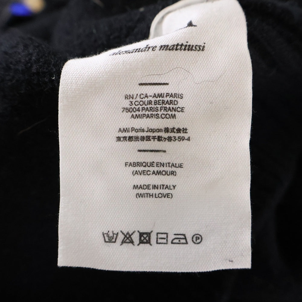 AMI Alexandre Mattiussi(アミアレクサンドルマテュッシ) Turtle Neck Heart Logo Wool Kinit Sweater BFUKS402.018 タートルネック ハートロゴ オーバーサイズ ウール ニットセーター ブラック