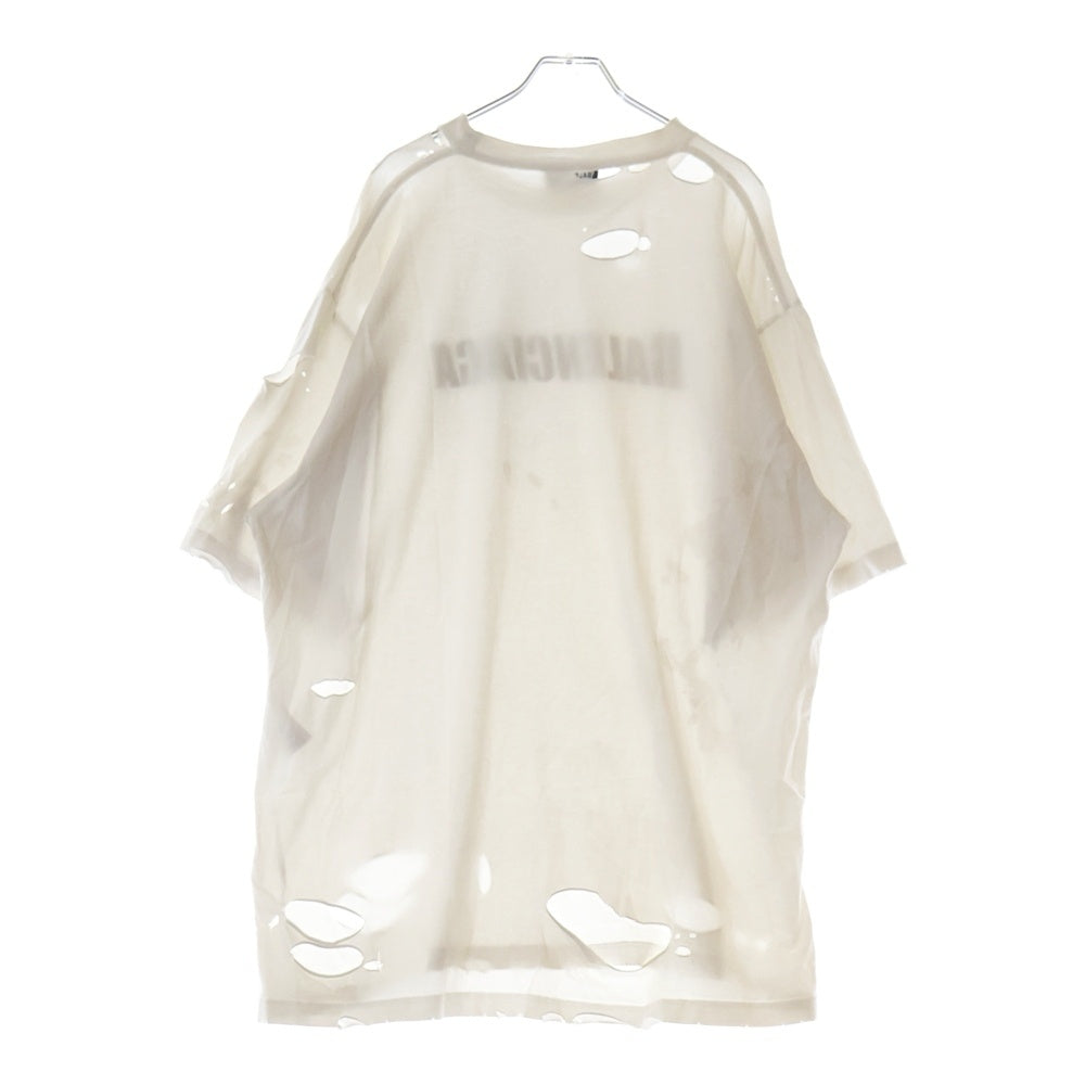 BALENCIAGA(バレンシアガ) 21SS デストロイ加工 ロゴプリント 半袖Tシャツ カットソー ホワイト 651795 TKVB8