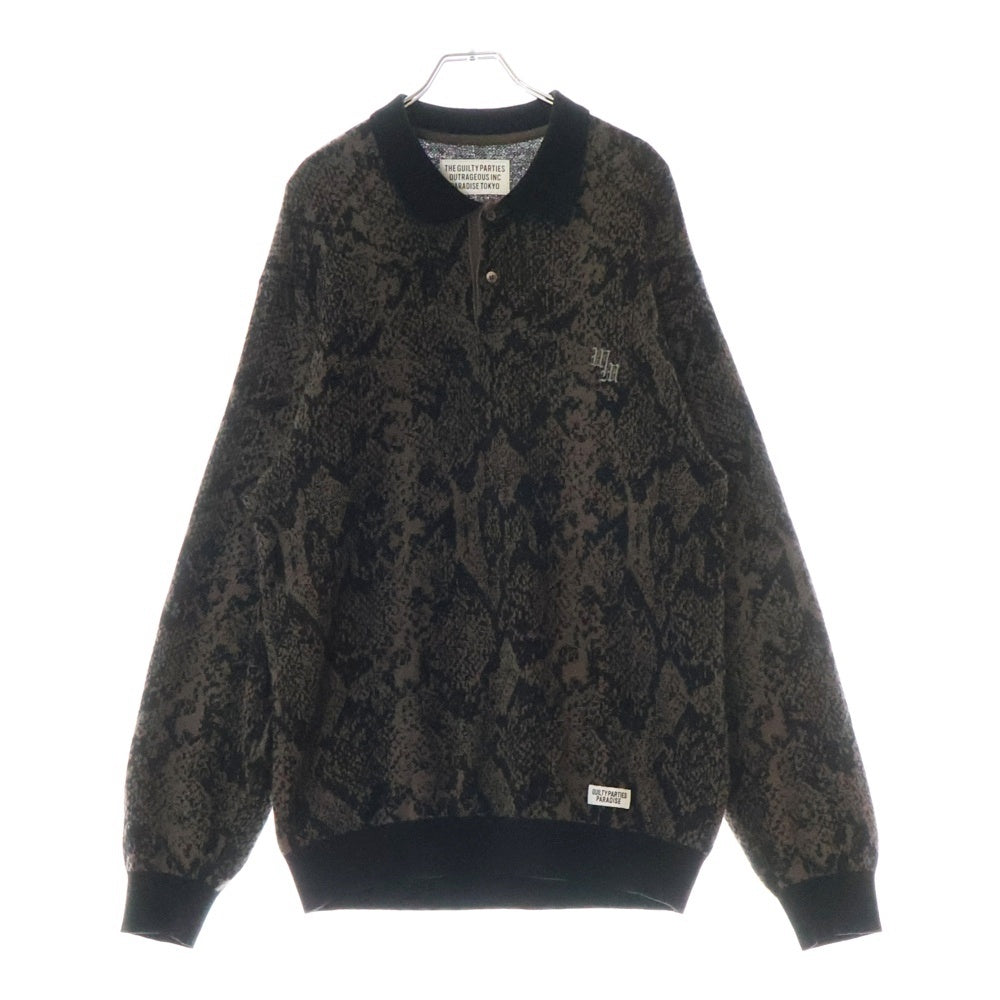 WACKO MARIA(ワコマリア) 22AW PYTHON KINT POLO SHIRT 22FW-WMK-KN20 パイソン柄 長袖ポロシャツ ブラウン