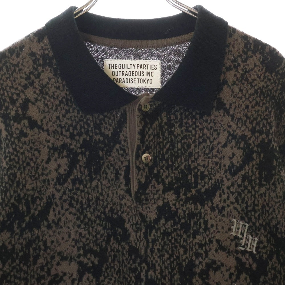 WACKO MARIA(ワコマリア) 22AW PYTHON KINT POLO SHIRT 22FW-WMK-KN20 パイソン柄 長袖ポロシャツ ブラウン