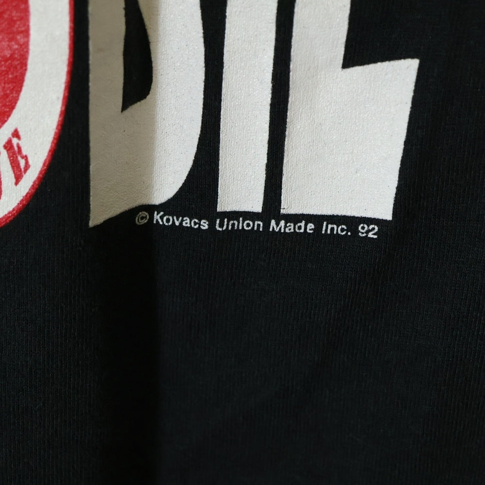 VINTAGE(ヴィンテージ) 90s GIVE BLOOD FIGHT PROBIE SCREEN STARSタグ 両面プリント クルーネック半袖Tシャツカットソー ブラック