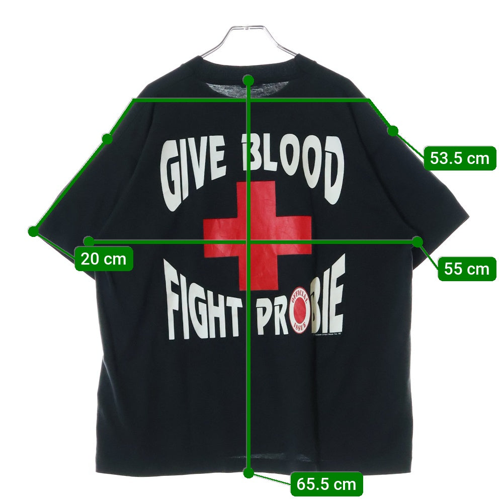 VINTAGE(ヴィンテージ) 90s GIVE BLOOD FIGHT PROBIE SCREEN STARSタグ 両面プリント クルーネック半袖Tシャツカットソー ブラック