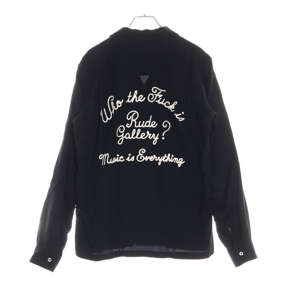 RUDE GALLERY(ルードギャラリー) 15AW Who the Fuck is Rg? Shirt チェーンステッチ テンセル 長袖オープンカラーシャツ ブラック