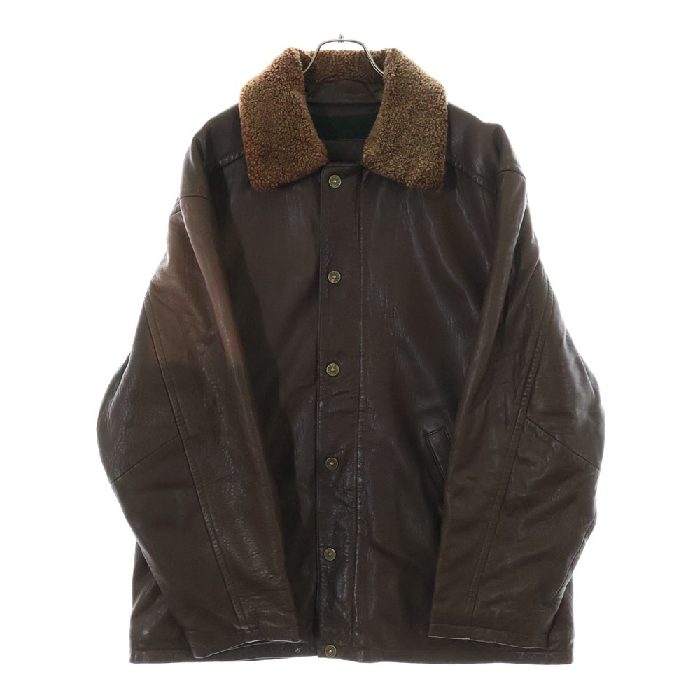 Timberland(ティンバーランド) 襟元ボアデザイン フロントジップアップ レザージャケット ブラウン