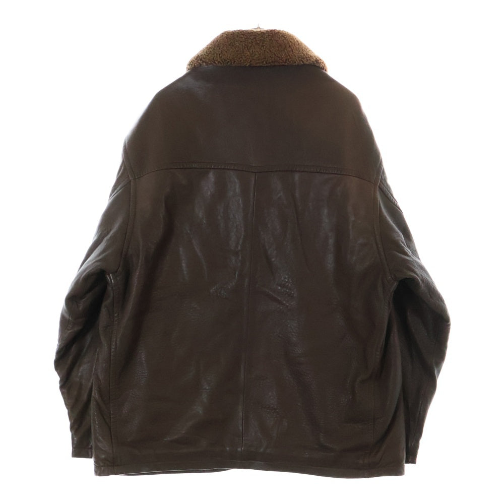 Timberland(ティンバーランド) 襟元ボアデザイン フロントジップアップ レザージャケット ブラウン