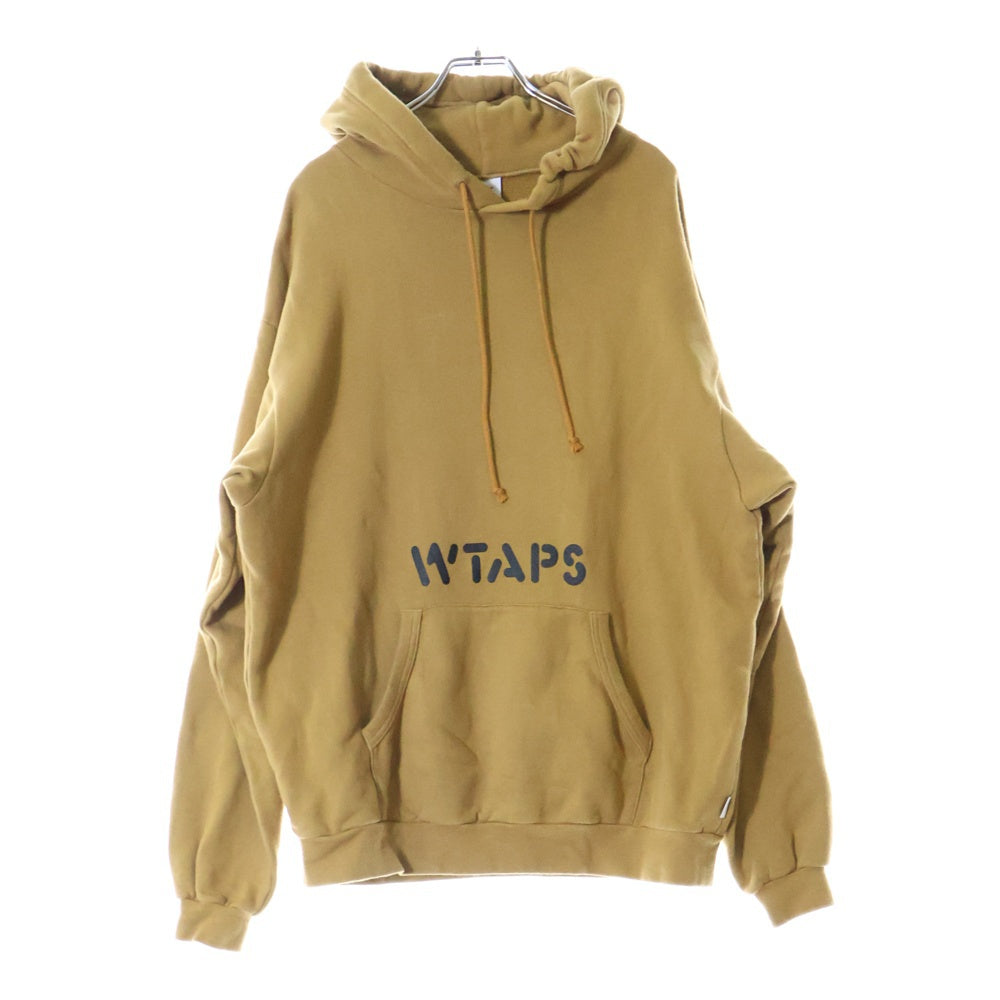 WTAPS(ダブルタップス) 21AW SPOT BOB SCREEN HOODED ロゴプリントプルオーバースウェットパーカー フーディー ベージュ 212ATDT-HP04S