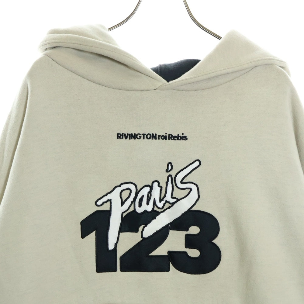 RIVINGTON roi Rebis(リヴィントンロイレビス ) CVA IMITATION OF PARIS HOODIE ロゴ刺繍プルオーバースウェットパーカー フーディー アイボリー/ブラック