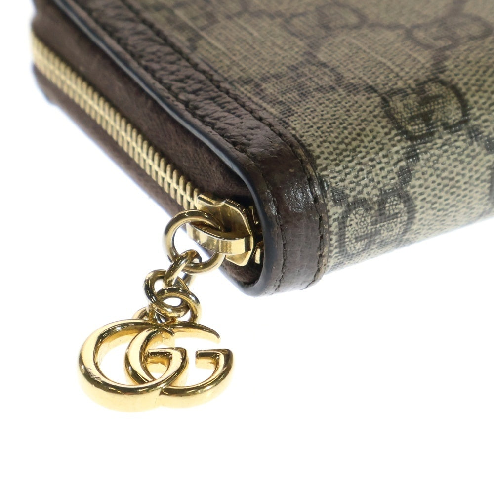 GUCCI(グッチ) オフィディア GGスプリーム ラウンドファスナー ベージュ 長財布 ロングウォレット ゴールド金具 523154