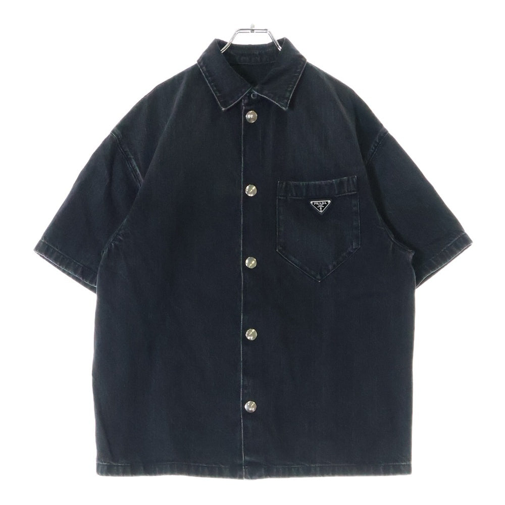 PRADA(プラダ) Denim Short Sleeve Shirt トライアングルロゴ 半袖デニムシャツ ブラック GEC067 S212 12K8