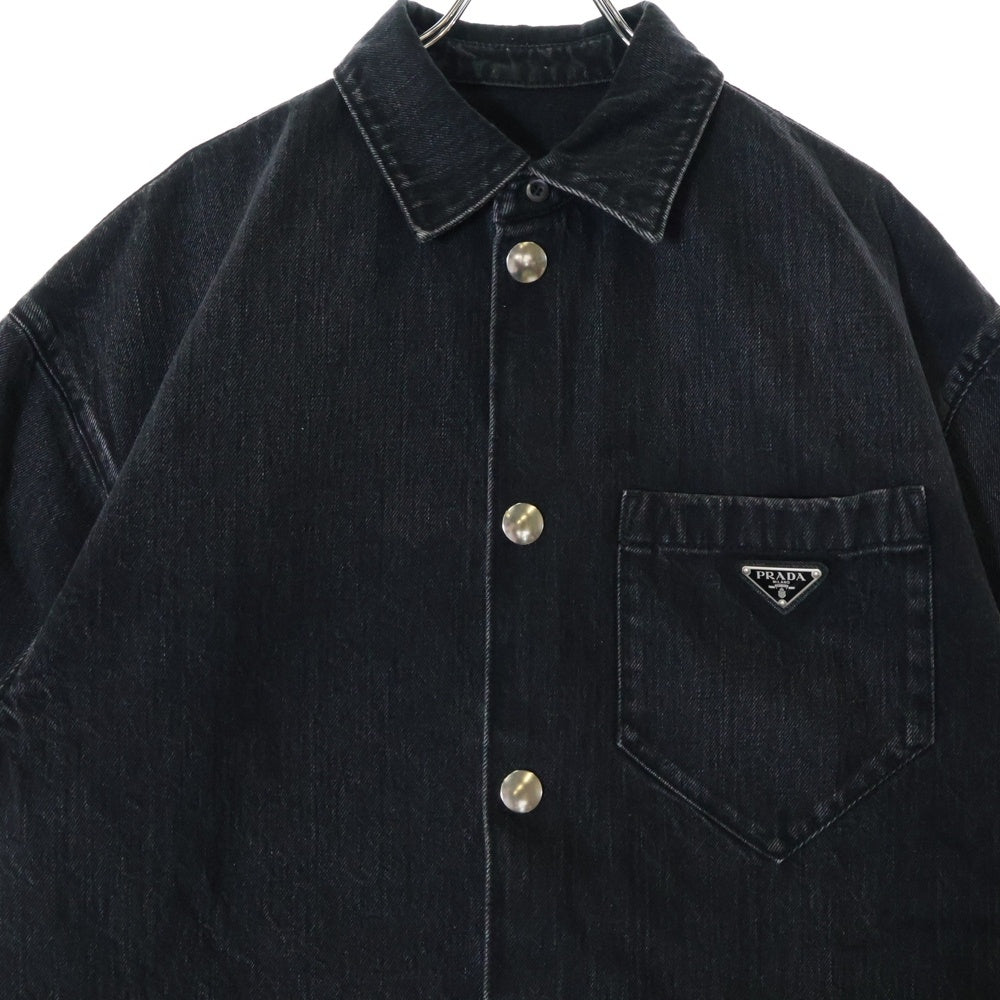PRADA(プラダ) Denim Short Sleeve Shirt トライアングルロゴ 半袖デニムシャツ ブラック GEC067 S212 12K8