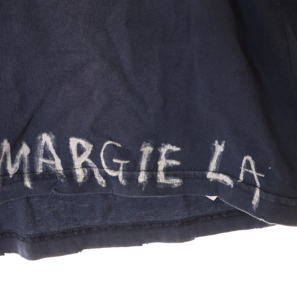 Maison Margiela(メゾンマルジェラ) 24SS L/S T-SHIRTS ヴィンテージ加工長袖カットソー 長袖Tシャツ ロングスリーブカットソー ロンT ダメージ加工 ペイント加工 ネイビー S50GC0696