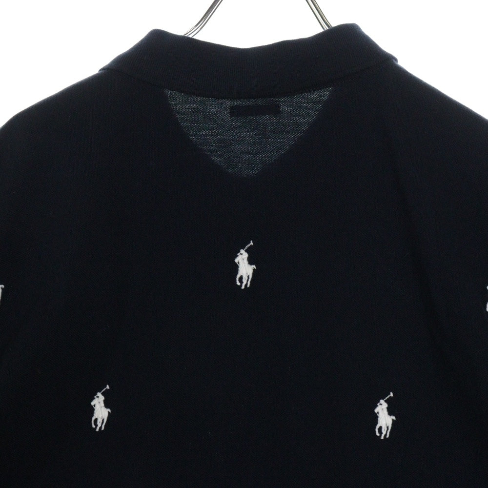 POLO RALPH LAUREN(ポロラルフローレン) CUSTOM SLIM FIT カスタムスリムフィット ポニー総柄刺繍半袖ポロシャツ ネイビー