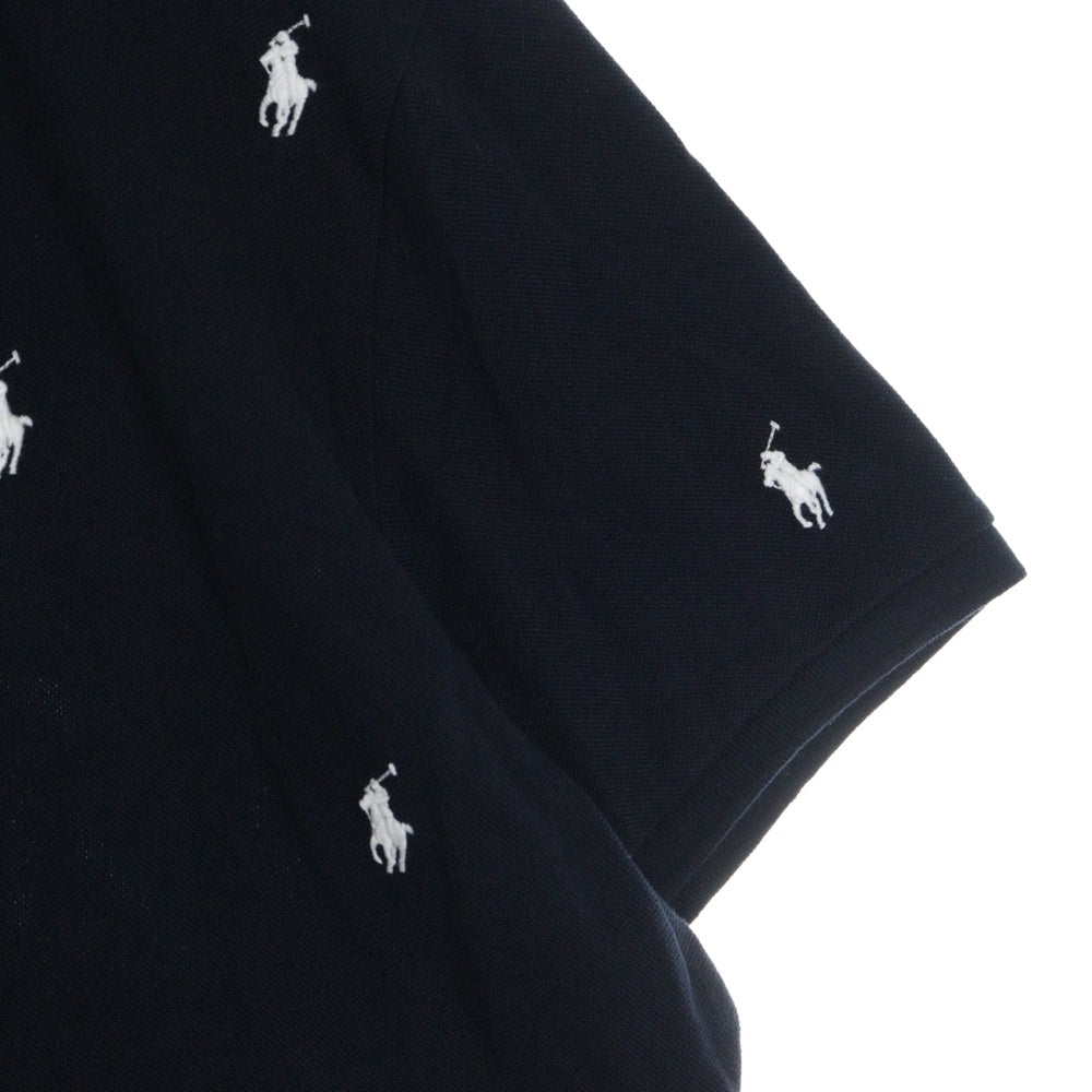 POLO RALPH LAUREN(ポロラルフローレン) CUSTOM SLIM FIT カスタムスリムフィット ポニー総柄刺繍半袖ポロシャツ ネイビー