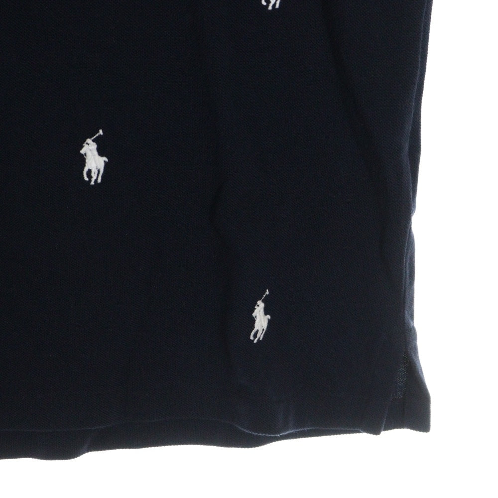 POLO RALPH LAUREN(ポロラルフローレン) CUSTOM SLIM FIT カスタムスリムフィット ポニー総柄刺繍半袖ポロシャツ ネイビー