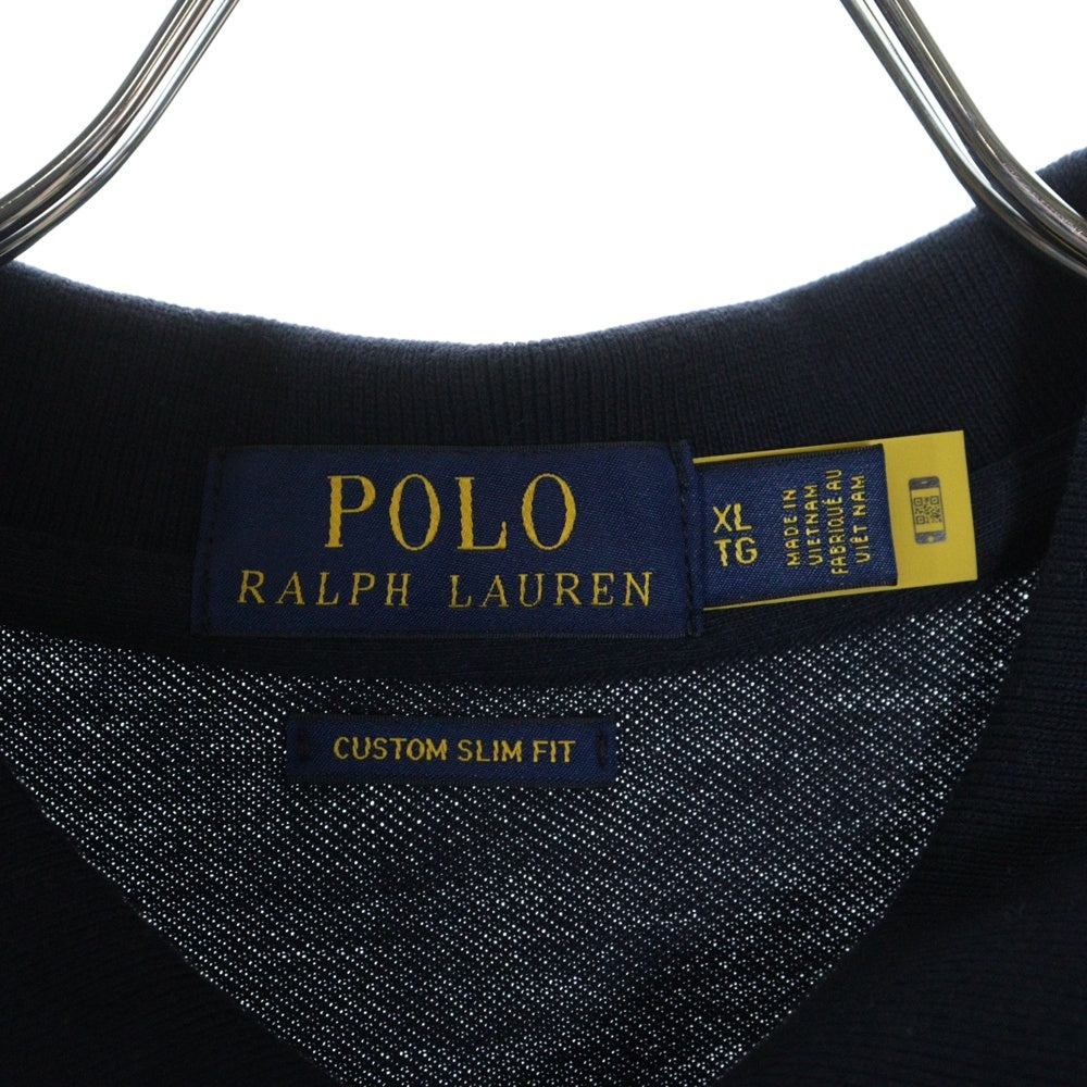 POLO RALPH LAUREN(ポロラルフローレン) CUSTOM SLIM FIT カスタムスリムフィット ポニー総柄刺繍半袖ポロシャツ ネイビー
