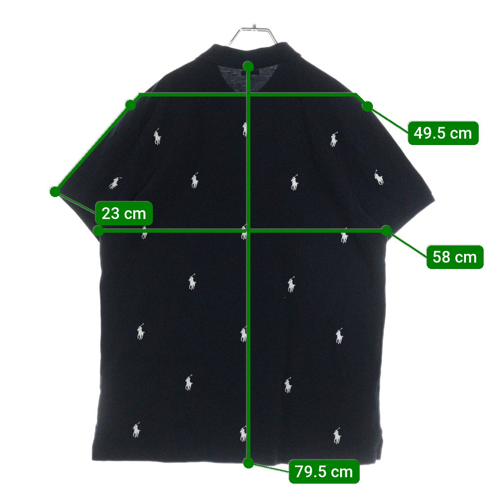 POLO RALPH LAUREN(ポロラルフローレン) CUSTOM SLIM FIT カスタムスリムフィット ポニー総柄刺繍半袖ポロシャツ ネイビー